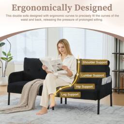 Direct Wicker Oversized Loveseat, Double-Seater Corduroy Couch with Side Pockets in Black - Size: 1 Pack - thumbnail 4