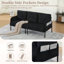Direct Wicker Oversized Loveseat, Double-Seater Corduroy Couch with Side Pockets in Black - Size: 1 Pack - thumbnail 5