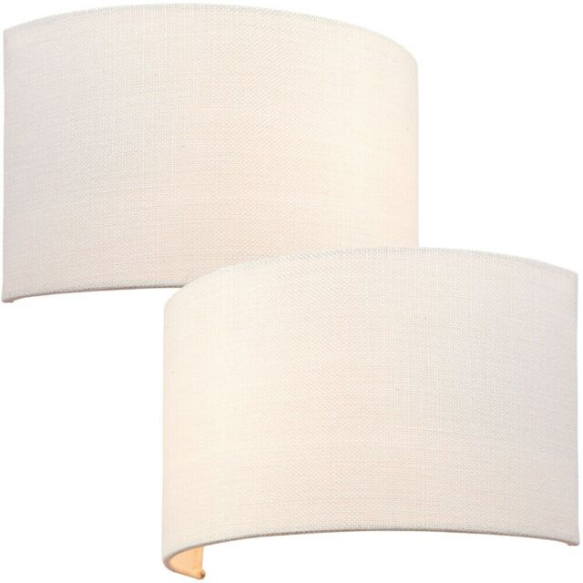 Loops 2 PACK Fabric LED Wall Light Vintage White Semi Circle Linen Shade Lamp Fitting - image 1