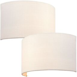 Loops 2 PACK Fabric LED Wall Light Vintage White Semi Circle Linen Shade Lamp Fitting - thumbnail 1