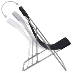 Berkfield Home Folding Beach Chairs 2 pcs Steel & Oxford Fabric Black - thumbnail 5