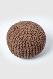 Homescapes Round Cotton Knitted Pouffe Footstool in Chocolate - thumbnail 3