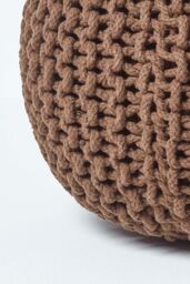 Homescapes Round Cotton Knitted Pouffe Footstool in Chocolate - thumbnail 4