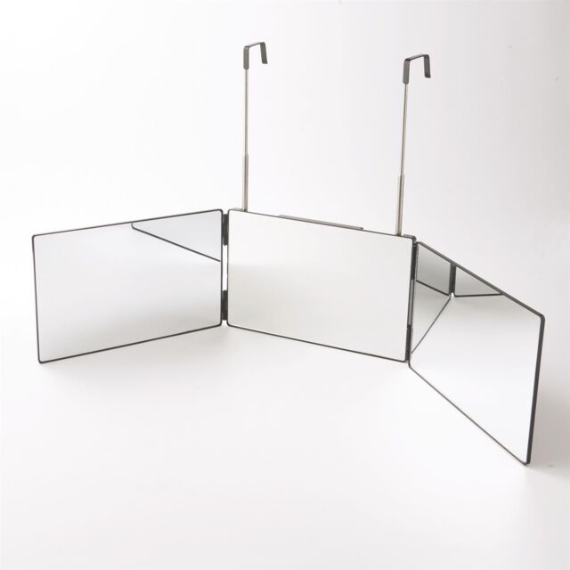 mysmartbuy 3 Way Over Door Mirror - Bathroom or Bedroom Trifold Vanity Mirror with Telescopic Hanging Hooks - H19.5 x W93 x D1.5cm in Silver - image 1