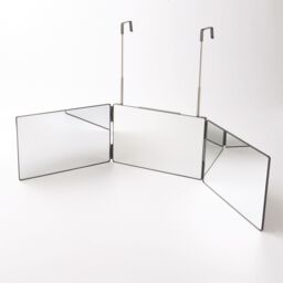 mysmartbuy 3 Way Over Door Mirror - Bathroom or Bedroom Trifold Vanity Mirror with Telescopic Hanging Hooks - H19.5 x W93 x D1.5cm in Silver - thumbnail 1