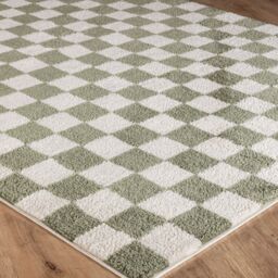 Livabliss Fossay Shag-Washable Beige Brown Green Grey Pink Cream Checkered Rug - Size: 120 cm x 170 cm - thumbnail 6