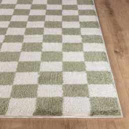 Livabliss Fossay Shag-Washable Beige Brown Green Grey Pink Cream Checkered Rug - Size: 120 cm x 170 cm - thumbnail 5