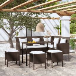 Berkfield Home Durable 5 Piece L-shaped Couch Sofa Set with Cushions Poly Rattan in Brown - thumbnail 2