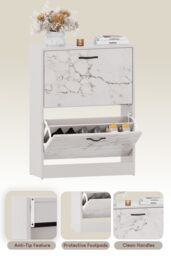 Home Discount Vida Designs 2 Drawer Shoe Cabinet Rack Organizer Storage Furniture in White - thumbnail 7