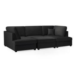 Furnishings For Less UK California Plush Velvet Black U shaped 6 Seater Sofa + Footstool - thumbnail 4