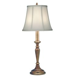 Loops Table Lamp Tall Slim Stem Ivory Shadow Shade Antique Brass LED E27 60W in Metallics - thumbnail 1