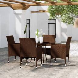 Berkfield Home Comfortable 5 Piece Garden Bistro Set Poly Rattan & Tempered Gl in Brown - thumbnail 2