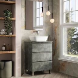 Banyetti Vatilla 600mm Floorstanding Vanity Unit with Matching Worktop - Cemento Grey - thumbnail 3
