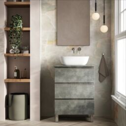 Banyetti Vatilla 600mm Floorstanding Vanity Unit with Matching Worktop - Cemento Grey - thumbnail 2
