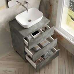 Banyetti Vatilla 600mm Floorstanding Vanity Unit with Matching Worktop - Cemento Grey - thumbnail 1