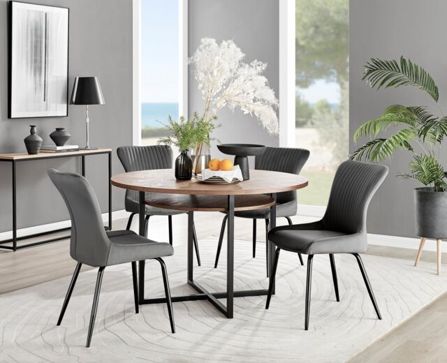 FurnitureboxUK Adley Brown Wood Storage Dining Table & 4 Nora Black Leg Chairs in Dark Grey - image 1