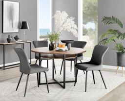 FurnitureboxUK Adley Brown Wood Storage Dining Table & 4 Nora Black Leg Chairs in Dark Grey - thumbnail 1