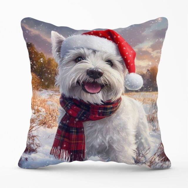 Warren Reed - Designer Snowy Christmas West Highland Terrier Cushion in White - Size: 60 cm x 60 cm - image 1