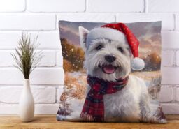Warren Reed - Designer Snowy Christmas West Highland Terrier Cushion in White - Size: 60 cm x 60 cm - thumbnail 2