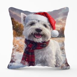 Warren Reed - Designer Snowy Christmas West Highland Terrier Cushion in White - Size: 60 cm x 60 cm - thumbnail 1