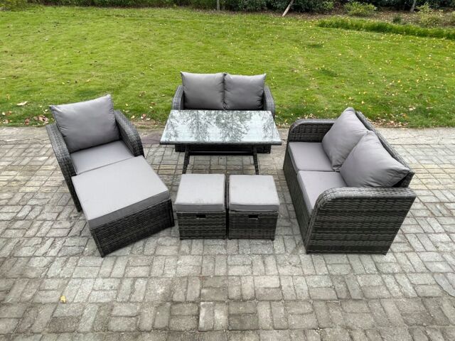 Fimous 8 Seater Outdoor Garden Dining Sets Rattan Furniture With Dining Table Armchairs Love Sofa 3 Footstools Dark Grey Mixed - image 1