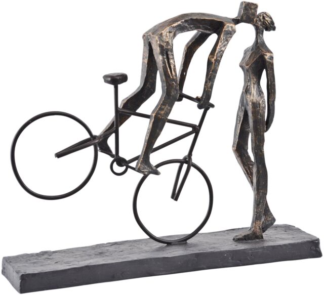 Libra Interiors Antique Bronze Kissing Couple On Bike Sculpture - image 1
