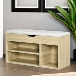 Pirlo Plush Industrial Shoe Storage Bench With Cushion Seat Oak in Light Oak - thumbnail 2