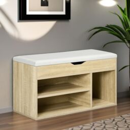 Pirlo Plush Industrial Shoe Storage Bench With Cushion Seat Oak in Light Oak - thumbnail 4