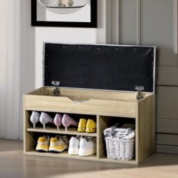 Pirlo Plush Industrial Shoe Storage Bench With Cushion Seat Oak in Light Oak - thumbnail 5