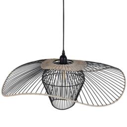 Wyld and Coco Pentant Pendant Lamp Black Iron Textured Rattan Shade W60 x H110cm - thumbnail 4