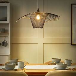 Wyld and Coco Pentant Pendant Lamp Black Iron Textured Rattan Shade W60 x H110cm
