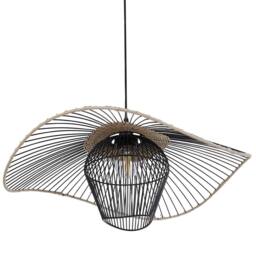 Wyld and Coco Pentant Pendant Lamp Black Iron Textured Rattan Shade W60 x H110cm - thumbnail 5