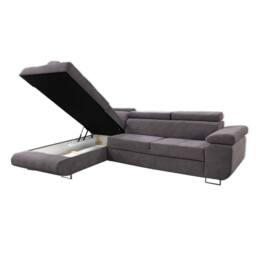 MN Furniture Plush Velvet Modern Corner Sofa Bed with Integrated Storage in Grey - Size: 3 Seater - thumbnail 3