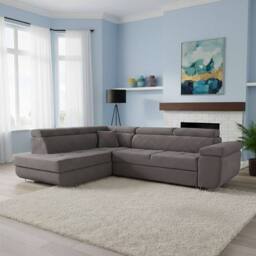 MN Furniture Plush Velvet Modern Corner Sofa Bed with Integrated Storage in Grey - Size: 3 Seater - thumbnail 1