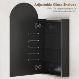Havendro Bathroom Mirror Cabinet with Adjustable Glass Shelves in Black - thumbnail 4