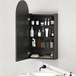 Havendro Bathroom Mirror Cabinet with Adjustable Glass Shelves in Black - thumbnail 3