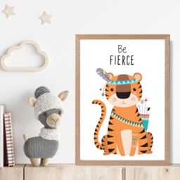 ARTZE Be Fierce Tiger Tribal Animal Quote Framed Print SIZE: A3 with Oak Frame in Orange - Size: A2 - thumbnail 2
