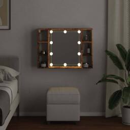 Berkfield Home Mirror Cabinet with LED Old Wood 76x15x55 cm Engineered Wood in Brown - Size: 76 x 15 x 55 cm - thumbnail 4