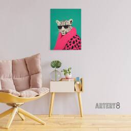 "Artery8 Fashion Cheetah Vibrant Hot Pink Canvas Wall Art Print - Size: W18"" x H24""" - thumbnail 3