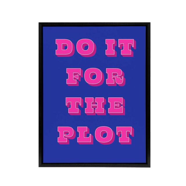 "Artery8 Do It For The Plot Retro Blue Pink Funny Cheeky Framed Canvas Art - Size: W12"" x H16""" - image 1