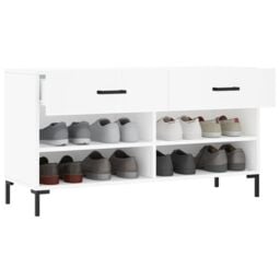 Berkfield Home Shoe Bench White 102x35x55 cm Engineered Wood - Size: 102 x 35 x 55 cm - thumbnail 4