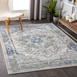 Livabliss Jolie-Vintage Grey Beige Blue Brown Traditional Boho Living Dining Bedroom Rug in Navy - Size: 200 cm x 275 cm