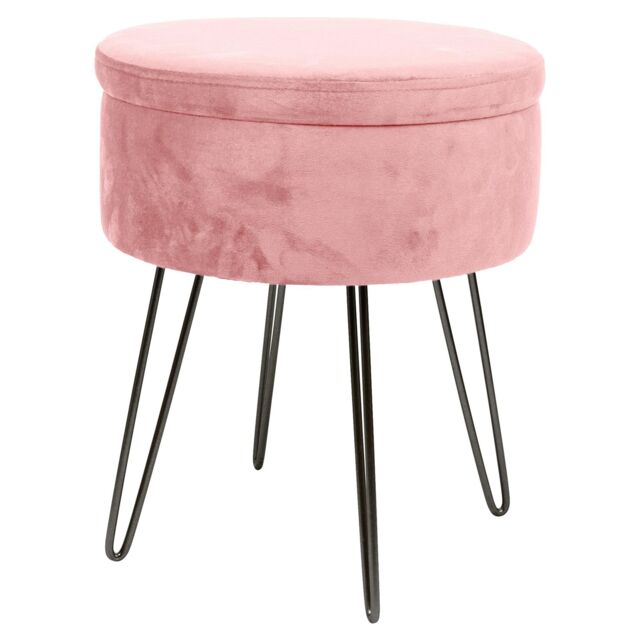Harbour Housewares Round Velvet Storage Footstool - H45 x D36cm - Black Legs in Pink - image 1