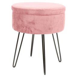 Harbour Housewares Round Velvet Storage Footstool - H45 x D36cm - Black Legs in Pink - thumbnail 1