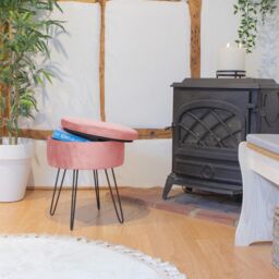 Harbour Housewares Round Velvet Storage Footstool - H45 x D36cm - Black Legs in Pink - thumbnail 2