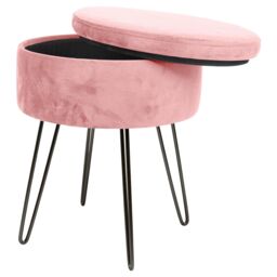 Harbour Housewares Round Velvet Storage Footstool - H45 x D36cm - Black Legs in Pink - thumbnail 5