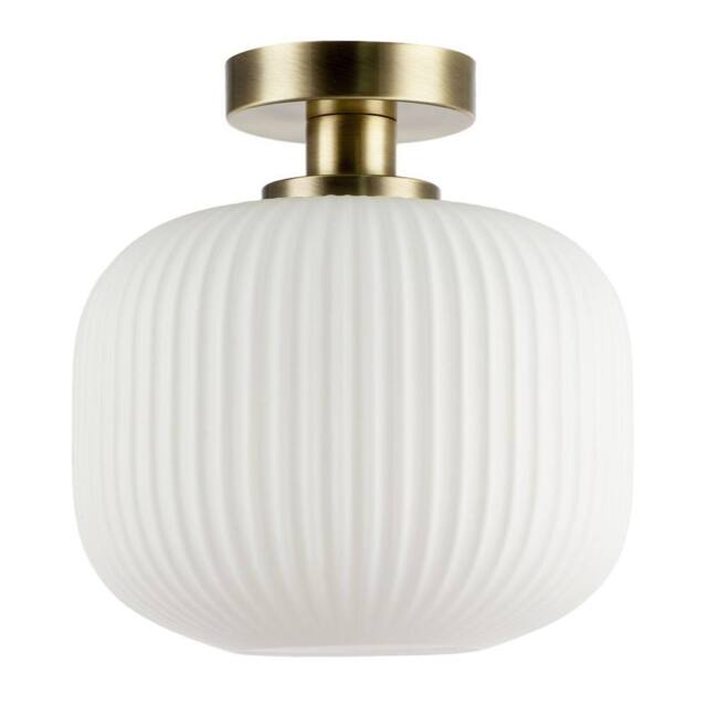 Happy Homewares Modern IP44 Bathroom Ceiling Light with Opal Ribbed Glass Shade in Metallic Gold - image 1