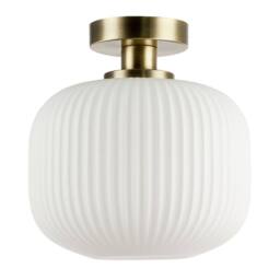 Happy Homewares Modern IP44 Bathroom Ceiling Light with Opal Ribbed Glass Shade in Metallic Gold - thumbnail 1