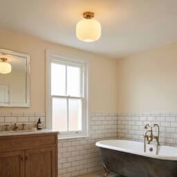 Happy Homewares Modern IP44 Bathroom Ceiling Light with Opal Ribbed Glass Shade in Metallic Gold - thumbnail 6