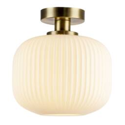 Happy Homewares Modern IP44 Bathroom Ceiling Light with Opal Ribbed Glass Shade in Metallic Gold - thumbnail 2